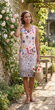 RARE Sfizio Made in Italy Floral Animal Print Sheath Summer Dress USA 10 / IT 48